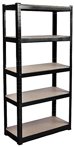 Home Vida 5 Tier Black Heavy Duty Adjustable Steel Garage Shelving Unit (H) 1800mm (W) 900mm - 875kg Weight Capacity