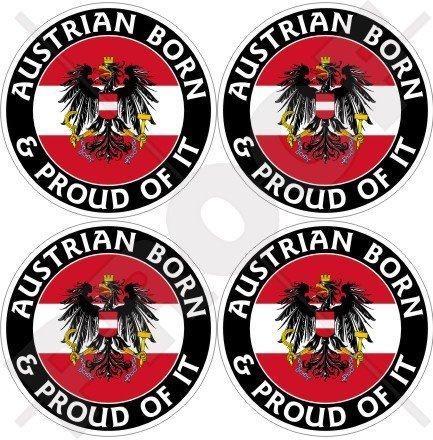 ÖSTERREICH österreichisch geboren & Stolz 50mm Auto & Motorrad Aufkleber, x4 Vinyl Stickers