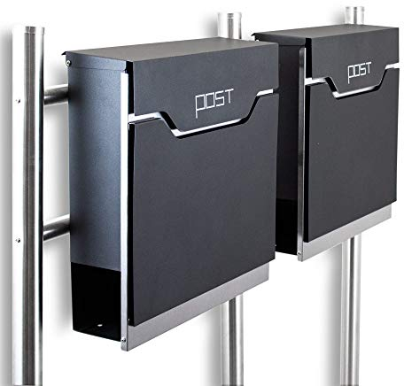 BITUXX® Design Doppel Standbriefkasten 16781 Briefkasten Briefkastenanlage Freistehender Postkasten mit Zeitungsfach Anthrazit Graphit Edelstahl