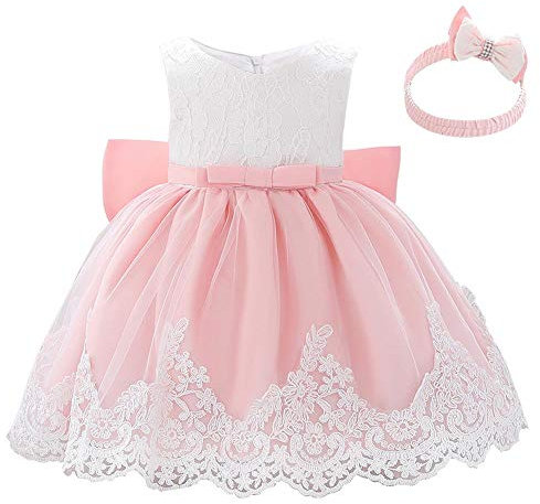 Lito Angels Vestito Elegante per Bimba Bambina, Abito Principessa per Cerimonia di Festa di Compleanno, con Cerchietto a Fiocco, Taglia 24 Mesi, Rosa