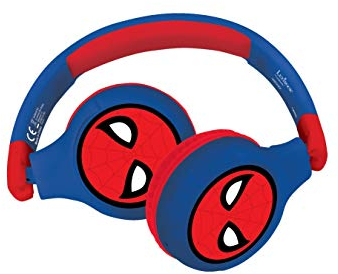 Lexibook - Marvel Spiderman - 2-in-1-Audio-Kopfhörer mit Bluetooth und Kabel, Stereo, kabellos, kabelgebunden, eingeschränkter Sound, faltbar, verstellbar, wiederaufladbarer Akku, rot/blau, HPBT010SP
