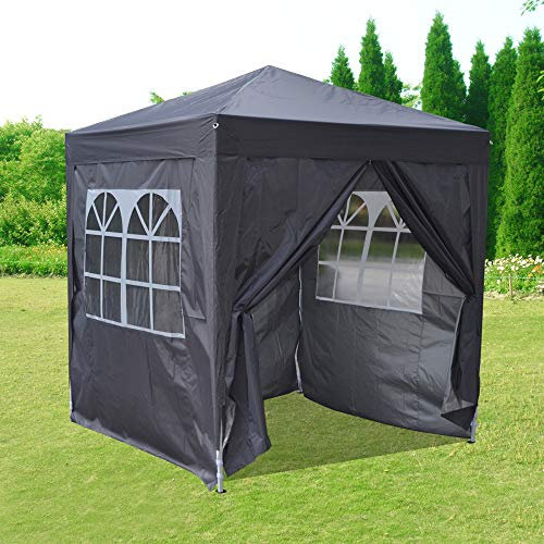 Pop Up 2 x 2m Outdoor Gazebo Marquee Garden Awning Tent Folding Canopy with 4 Sidewall and Carrying Bag for Festival Wedding Party (Grey)