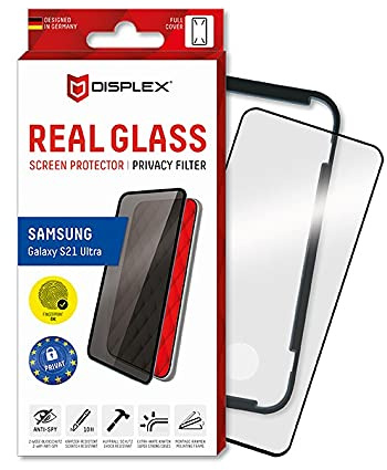Displex Privacy Full Cover Panzerglas (10H) für Samsung Galaxy S21 Ultra, Montagerahmen, Privacy Filter, Tempered Glas, kratzer-resistente Schutzfolie, hüllenfreundlich