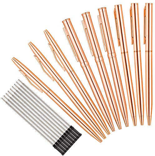 Whaline 9Pcs Metallic Rose Gold Ballpoint Pen with 9Pcs Refills Retractable Ballpoint Pens Black Ink Nice School Prize Stationery Gift for Business Office Students Back to School Supplies