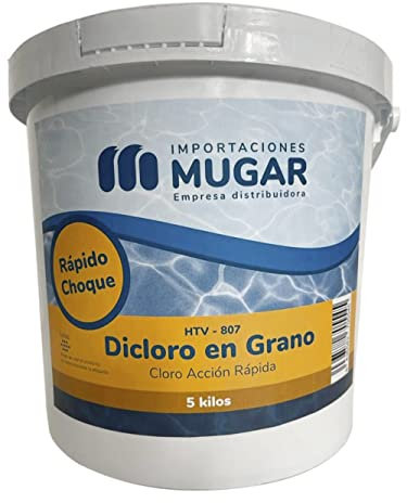 Mugar- Cloro Choque de Acción Rápida - Dicloro Granulado de Acción Rápida en Tarrinas de 5kg- Tratamiento Inicial para Limpieza Piscinas