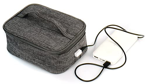 DEDEMCO Calentador de alimentos portátil, lonchera de 5 V para calentar alimentos, olla de cocción lenta, horno de microondas personal, con aislamiento eléctrico USB, lonchera negra para