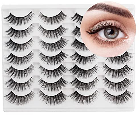 Faux Cils Naturel Court 3d Faux Cils Cat Eye Lashes Doux 14 paires noir Reutilisable Fake Lases Wispy False Eyelashes faits à la main Vaporeux en Bande Cils Moelleux par Glowing Win