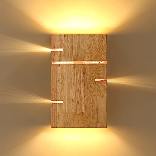 Aanyhoh Holz Wandleuchte Innen, Vintage Wandlampe Up Down Licht, E27 Retro Industrial Wandlampen Flurlampe, 3000K Warmweiß, Wandleuchten für Schlafzimmer Wohnzimmer Flur Treppenhaus, inkl. Glühbirne