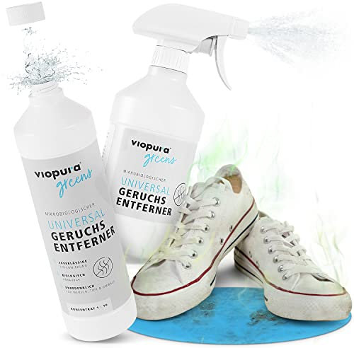 viopura Spezial Geruchsneutralisierer – hochwirksam & mikrobiologisch (1L Konzentrat + Sprühflasche) – für Haushalt & Wohnung – dermatologisch getestet – Enzymreiniger Geruchsentferner – Made in DE