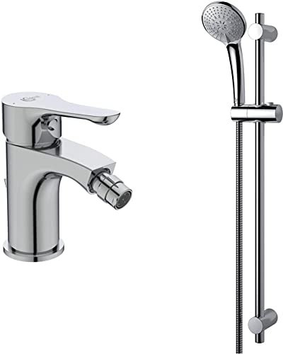 Ideal Standard BC652AA Alpha Miscelatore bidet, cromato & B9508AA Idealrain M3 SMART asta doccia, doccetta a 3 funzioni con diametro 10 cm con sistema anticalcare, cromato