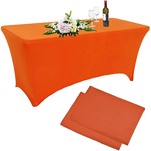SHUOJIA Spandex-Tischdecke, Rechteckige Stretch-Tischdecke, Cocktail-Tischdecke, Faltenfreie, Enge Tischdecke, Waschbar Für Hochzeit/Handwerksausstellungen/Geburtstagsfeier (Orange,6FT- 183CM (2pcs))