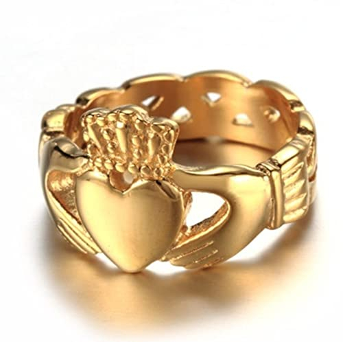 PAIHUIART Ring Ringe Herren Damen Bijouterie Frauen Schmuck Eheringe Romantischer Claddagh-Herzring Im Nordirischen Stil, Mode, Glamour, Damen, Party, Hochzeit, Verlobung, Schmuck, Geschenk, 8 Gold