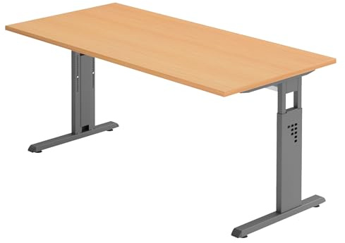 bümö höhenverstellbarer Schreibtisch O-Serie 160x80 cm in Buche, Gestell in Graphit - PC Tisch für's Büro manuell höhenverstellbar, Computertisch verstellbar