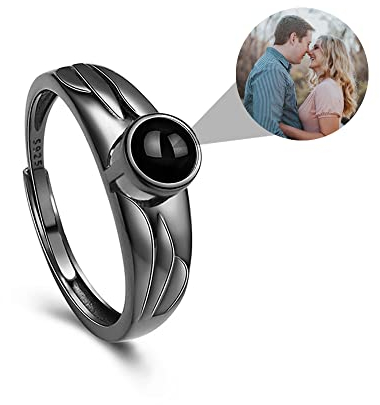Personalisierte Foto Ring Projektion Ring mit Bild 925 Sterling Silber Ich liebe dich Ringe in 100 Sprache Verlobung Hochzeit Versprechen Ringe Band Einstellbare Open Ring Romantische Geschenke ihn