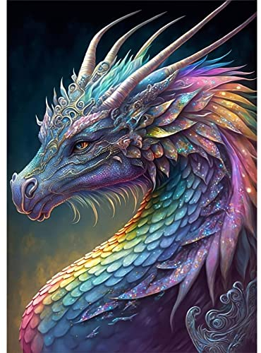 QENSPE 5D Diamond Painting Bunter Drache Diamant Painting Bilder Drache Diamond Art Erwachsene Full DIY Diamant Kunst Malerei Stickerei Set Kreuzstich Bilder Home Wand Dekor 30x40cm