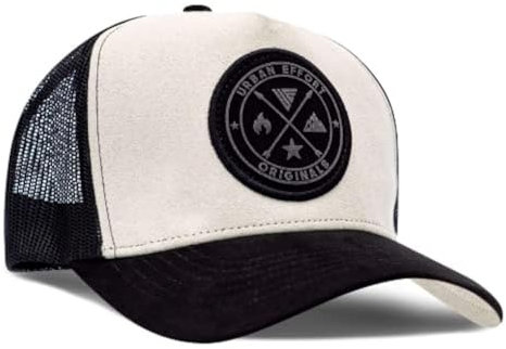 Urban Effort Mesh Back Cap - für Damen und Herren Baseballmütze 5-Panel Trucker Hat - Toller Snapback-Verschluss für Jagd & Wandern, schwarz/Creme, S