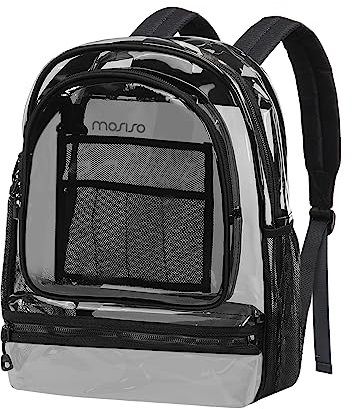 MOSISO 15,6-16 pouces Voyage Laptop Backpack, Hydrofuge Élégant Grand Capacité Occasionnel Daypack Sac pour Entreprise, Mode PVC Transparent Ordinateur Sac avec Renforcé, Noir