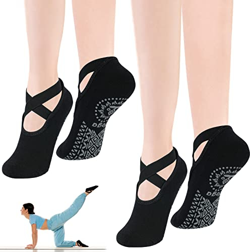 flintronic Yoga Socken, 2 Paare Antirutsch Socken, Rutschfeste Socken Sport für Yoga, Barre, Pilates, Tanz, Barfuß, Trampolin, Zuhause, Krankenhaus für Damen und Herren