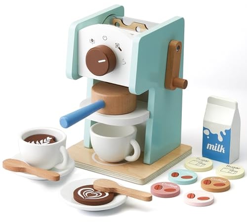 Machine à café pour enfants avec broyeur, 15 pièces en bois, jouets en bois, accessoires de cuisine, cadeau pour garçons et filles