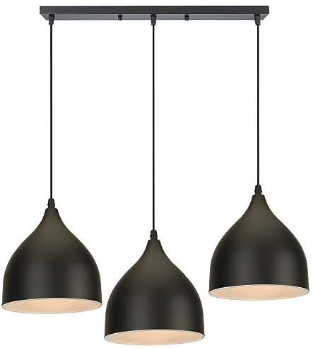 WOTTES 3-Flammig Pendelleuchte Moderne Stil Lampenschirm Industrial Hängeleuchte E27 Deckenlampe Metall Schwarz Beleuchtung Innen für Schlafzimmer, küche, Wohnzimmer