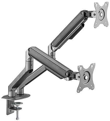 Amer Dual Monitor Arm Desk Mount for 19 to 32 Inch Screens VESA 75 & 100mm Stand Desk Clamp, Tool Free Height Adjustment with Tilt Swivel Rotate, Increased Load Capacity from 2-9kg -