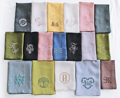 Personalisierte Servietten mit beliebigem Text, Monogramm-Design, fügen Sie einen Namen hinzu, Servietten mit Stickerei, tolles Geschenk, monogrammierte Serviette für Küche und Hochzeit (S (41x41cm))