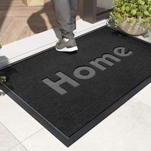 COLOR&GEOMETRY HOME Door Mats Outdoor Heavy Duty, Dirt Trapper Outside Door Mats Non Slip, Waterproof, Rubber Backed Outdoor Doormat for Front Door, Entryway, Patio (Black, 45x75cm)