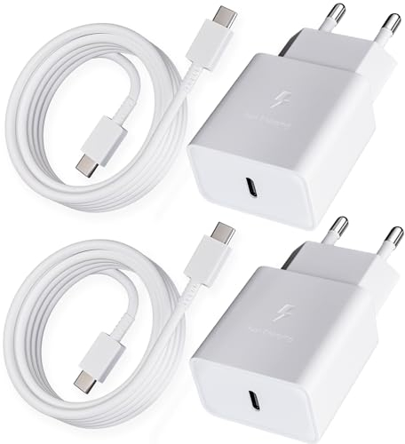 2 Pack Chargeur USB C avec 2 M Câble USB-C pour Samsung Galaxy A54 A53 A52 A51 A34 A33 A20e A14 A13 M54 M53 M34 M14 M13 5g S8 S9 S10 S20 S21 FE Plus Téléphone, 15W Chargeur Type C Charge Rapide