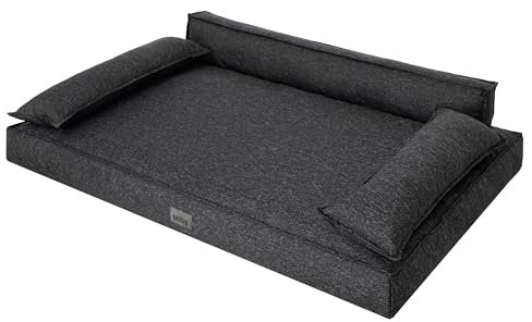 DOGGY Hundebett, Hundematratze, Hundecouch, für kleine und große Hunde, Hundekissen, Hundekorb, Haustier, Schlafplatz, Hundemöbel, Schwarz, XL: 99x66 cm