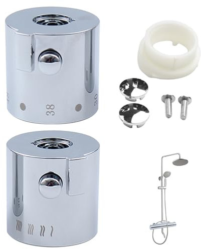 Shower Tap, Thermostatic Control Handles, 1 Pair Thermostatic Shower Mixer Knob Chrome Finish Shower Temperature Control Handle Knob for Bathroom Washroom Kitchen