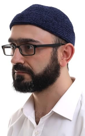 ihvan online Kufi Hüte für Herren, Taqiya, Takke, türkischer muslimischer Winter, Samt, aufrollbarer Rand, Gebetskullmützen, islamische Geschenke, Blau dunkel, Einheitsgröße