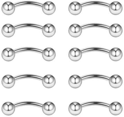 Gojewen 10 pezzi Piercing Sopracciglio Curvo Barbell per Labbro Daith Rook Helix Setto Ponte Ombelico Piercing 16G Acciaio inossidabile 6mm 8mm 10mm