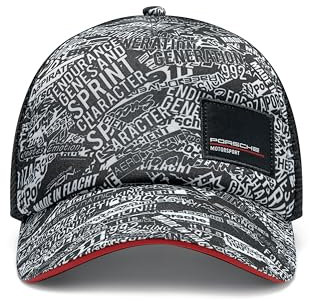 Porsche Motorsport Quoted Überall Bedruckt Trucker Hat – Schwarz – Einheitsgröße
