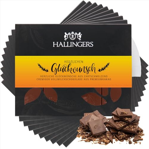 Hallingers Genuss Manufaktur Schokolade Glückwunsch-Geschenk - Tafel Edelkakao handgeschöpft ohne Alkohol edler Karton 10x Herzlichen Glüc... Pur, Geschenkidee für Frauen Männer