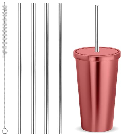 Strohhalme Edelstahl Set, 4 Stück Edelstahl Strohhalme mit 1 Reinigungsbürste, Trinkhalme Edelstahl Wiederverwendbar, Metall Strohhalm Ideal für Smoothie, Säfte, Heiß-/ Kaltgetränke(30 cm)