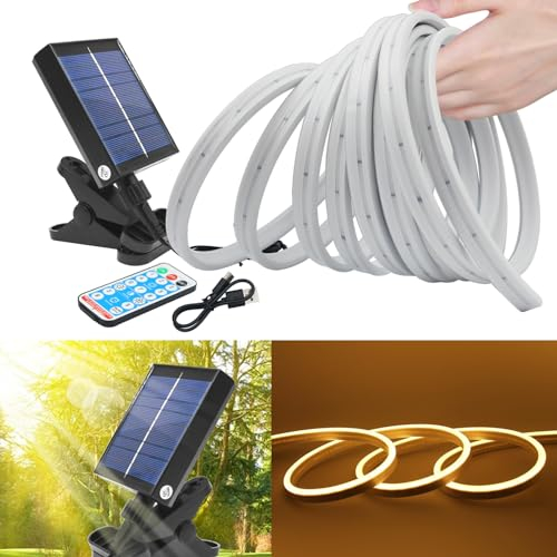 KISUFU Outdoor Solar Powered 12V Neon LED Strip, 2835 120 LEDs/m IP67 Waterproof Solar LED Strip Lights With 1.2W USB Clip Solar Controller for Garden, Home, Holiday, Patio, Party DIY Decoration.
