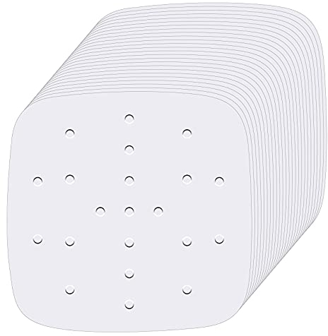 POVVFRTY Air Fryer Disposable Paper Liner - 100Pcs 8.5inch Air Fryer Parchment Paper Sheets - Square Oven Air Fryer Liners Sheets for Baking - Perforated Unbleached power xl Airfryer Accessories/2004