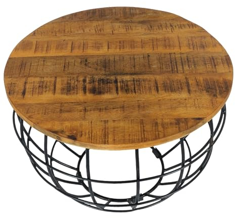 Amago home Couchtisch Wohnzimmer-Tisch rund ø 55 cm Beistelltisch Metall Gestell Tischplatte Holz massiv Farbe braun - Bassano