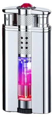 Windproof portable lighter, flashlight lighter, butane gas rechargeable lighter, adjustable flame metal lighter, suitable for camping, outdoor(Silver)