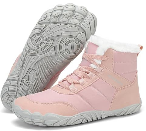 Mishansha Stivali Donna Invernali Scarpe da Neve Scarponcini Invernale Stivaletti Caldo Imbottito Barefoot Shoes, Rosa Gr.38