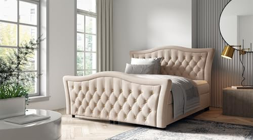Fun Möbel Boxspringbett Schlafzimmerbett TURHAN (Beige, 180x200cm)