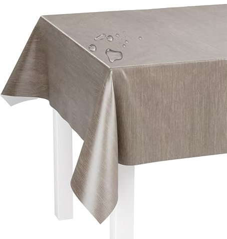 LILENO HOME Tischdecke abwaschbar als Meterware 240x140cm (Schnittkante) in Leinen Taupe SP Motiv - Wachstuchtischdecke wasserabweisend ideal als Tischtuch o. Tischläufer für Bierzeltgarnitur