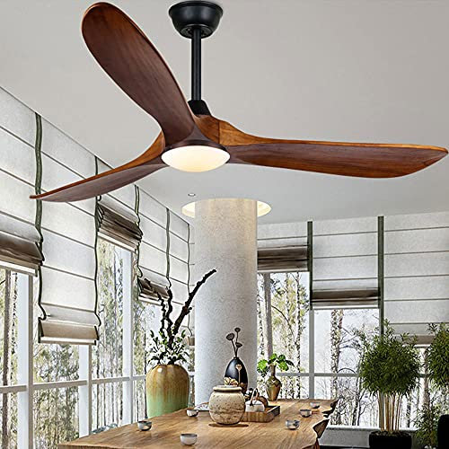 Industrial Vintage Wooden Decorative Ceiling Fan with LED Light 60 Inch DC Motor and Noiseless Blades for Living Room Dining Room Bedroom Outdoor Use
