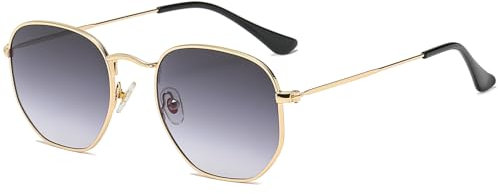 RUNHUIS Retro Polygon Sonnenbrille für Damen und Herren, Modische Quadratische Brille, Ultraleichter Metallrahmen (Gold/Grau Farbverlauf)