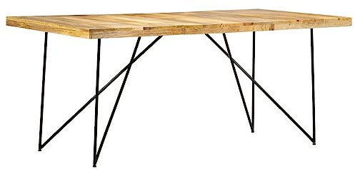 CINDERFUL Esstisch 180×90×76 cm Mango Massivholz,Industrieller Esstisch aus massivem Mangoholz mit Stahlbeinen für Küche und Esszimmer Gartenmöbel & Zubehör Tische