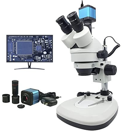 Lab Microscope Accessories 7X-45X Zoom Trinocular Stereo Microscope Illuminated Digital Microscope With USB Digital Camera Eyepiece(14MP Camera Eyepiece)