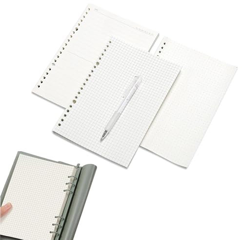 A5 Nachfüllpapier,3 Packungen Ringbucheinlagen a5,A5 papier 6 Löcher Papier Kariert 180 Blatt/360 Seiten,A5 einlagen 21x14.5cm, Ordnerfüllpapier für A5 Ringbuch,Tagebücher(Gepunktet+Kariert+Liniert)