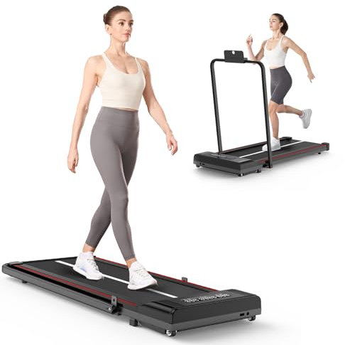 HomeFitnessCode Laufband Klappbar - Walking Pad für Zuhause 10 km/h mit Bluetooth unter Schreibtisch Laufpad Gehband Band Treadmill, Schwarz+Rot