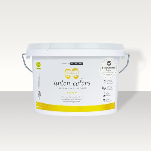 Anton Colors | Premium Kalkfarbe | Beschützende Engel (sanftes natürliches Kreideweiss) | deckt beim 1. Anstrich | Wohngesund & Atmungsaktiv | 17-20m²