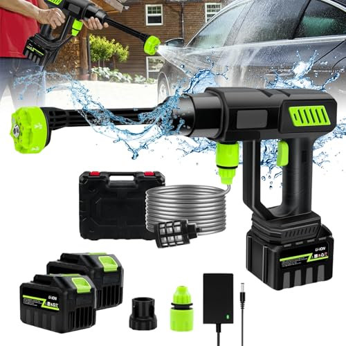 6 en 1 Hidrolimpiadora Bateria De Alta Presion, 21v 68bar Pistola De Agua A PresióN PortáTil, 980PSI Pistola Agua Presion Bateria para Coche, 15,000mah, Pistola Hidrolimpiadora Sin Cable (2 baterías)